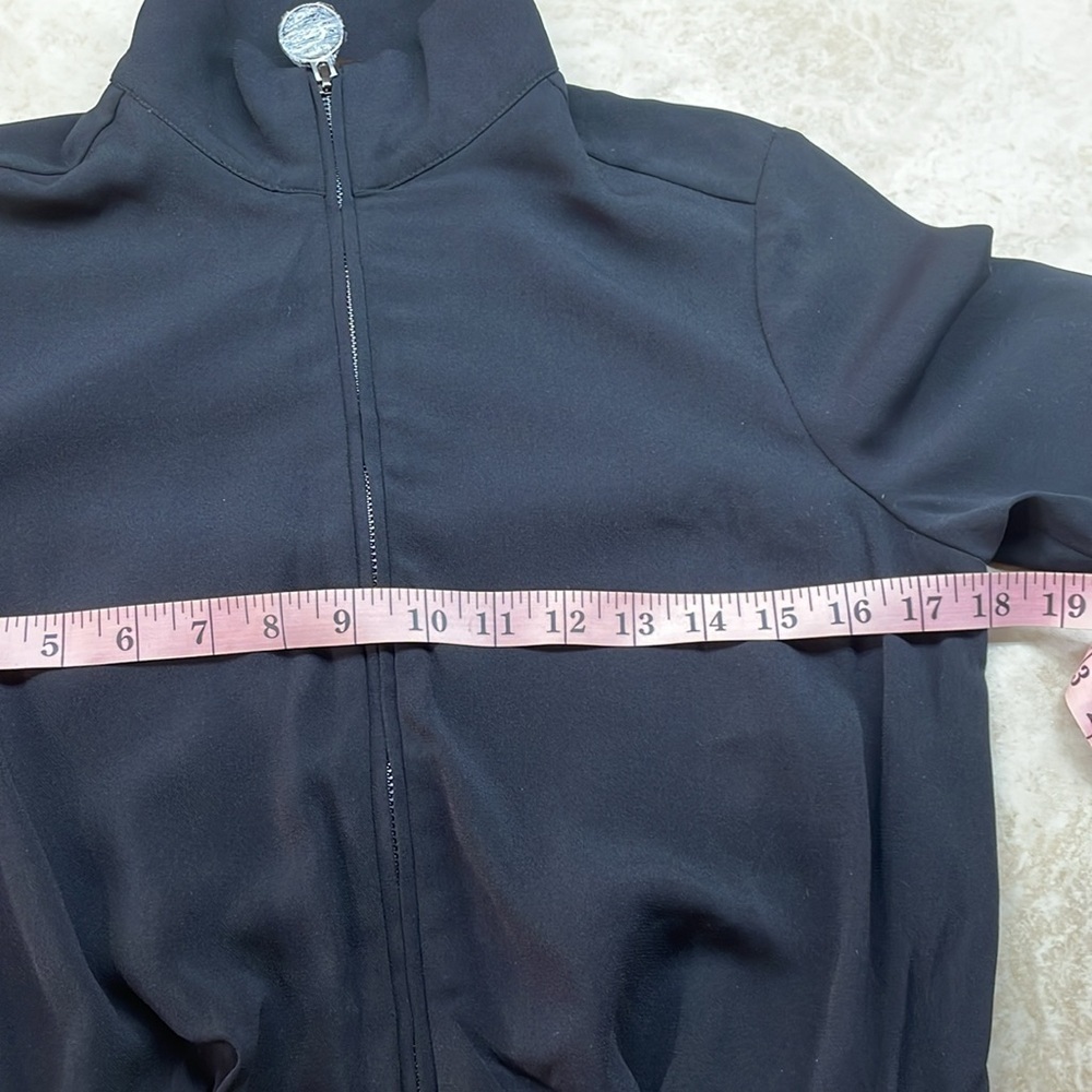 Guess Jumpsuit XS Black Zip Front Wide Leg Long Sleeve Stripe Trim Athleisure - Picture 13 of 16